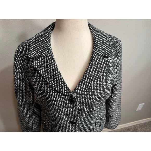 Sandro black & white tweed jacket blazer cropped collared button up lined Sz L - Picture 2 of 9